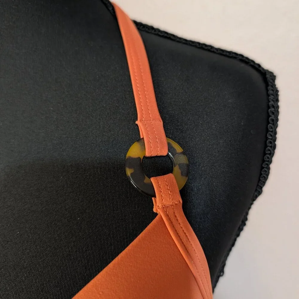 ⭐VS PINK Medium Padded Halter Swim Top Apple Cinnamon Orange Bra Ring Accents⭐ - Picture 2 of 9